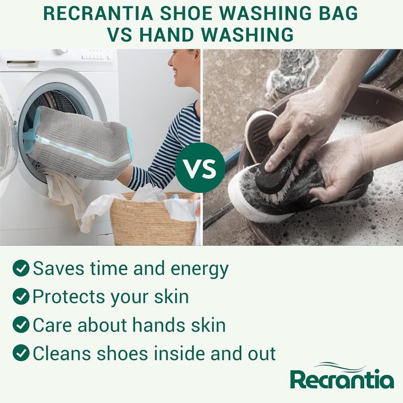 Recrantia Shoe Washing Machine Bag - Set of 2 Shoe Washing Bags, 360° Deep Clean Shoes Laundry Bag, Reusable Shoe Bag for Washing Machine, Sneaker washing machine bags, Grey - Image 4